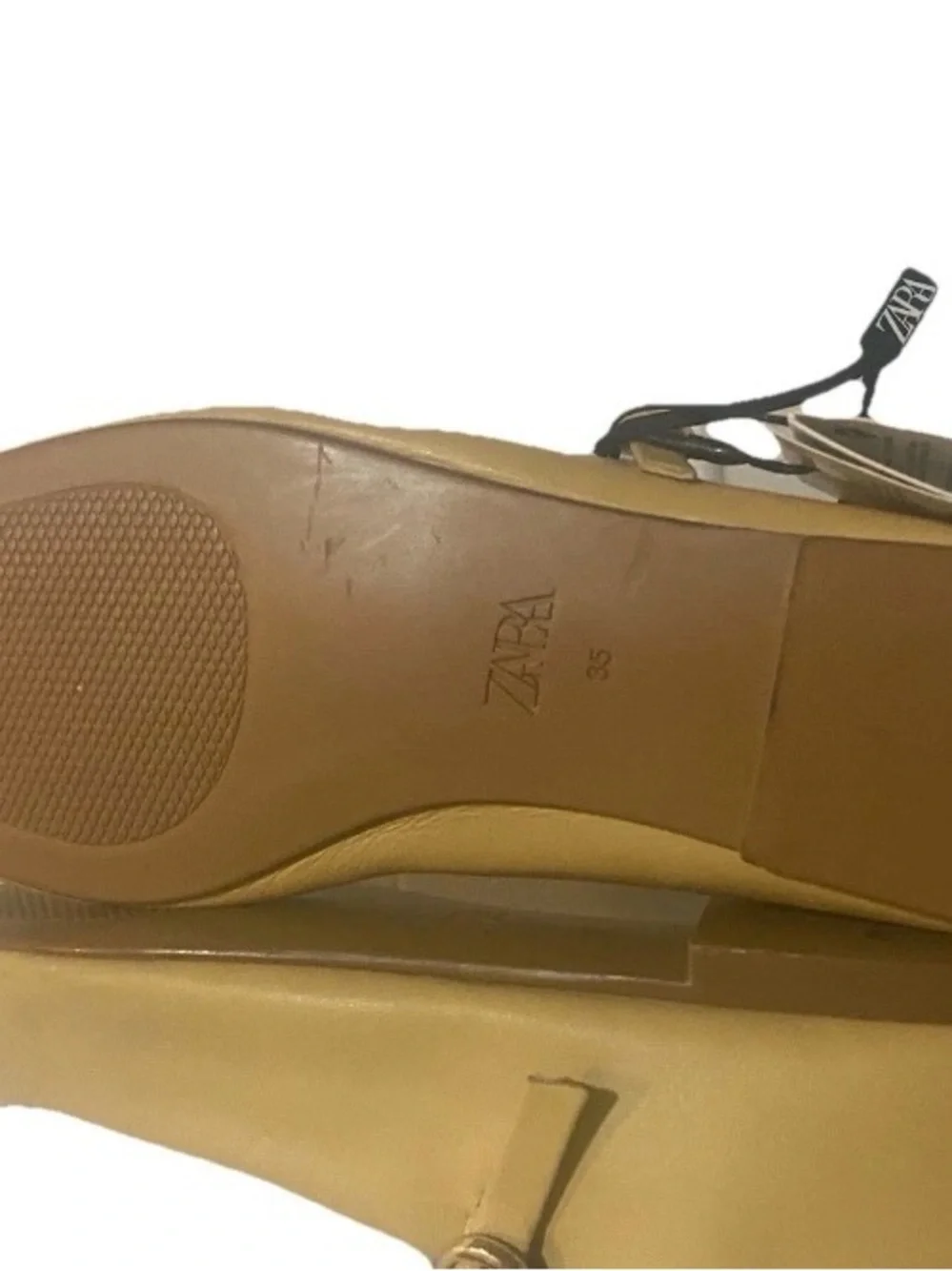 Zara Size 5 Girls Leather Pointed Mary Jane Flats in Tan Big Kids Formal NWT